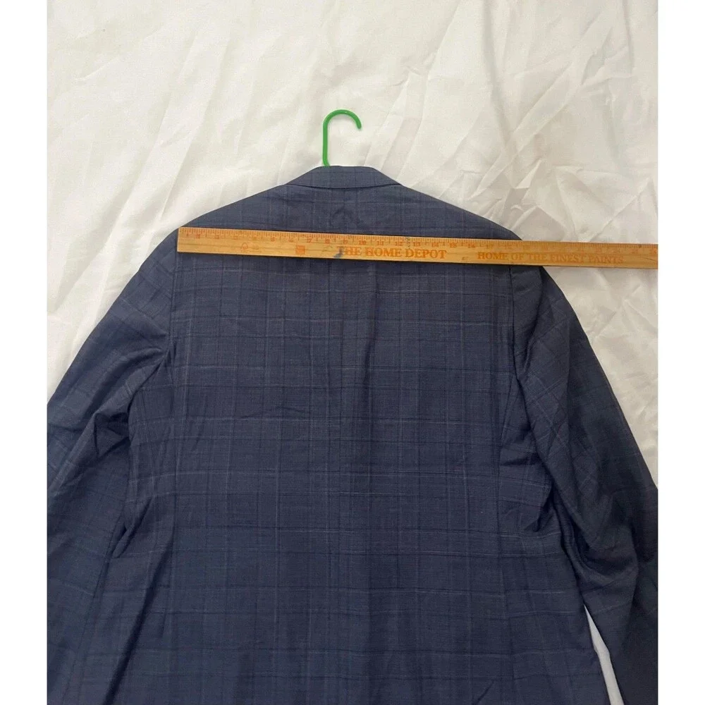J Hilburn Blazer Mens 44R Blue Plaid Reda Flexo Stretch Wool Blend Sportscoat